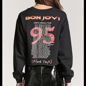 Bon Jovi Band Crop Top Black Sweatshirt Size Medium These Days Concert Tour 1995